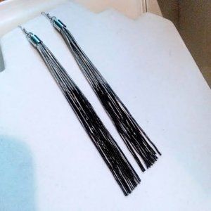 Multi-chain silver & black dangle earrings 5.5" NWT